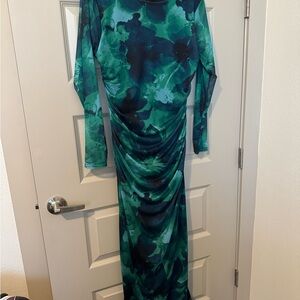 AX Paris Teal Floral Long Sleeve Dress